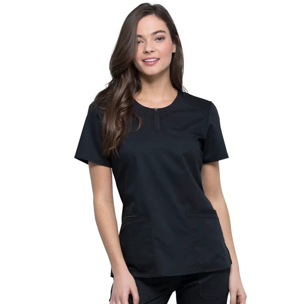 Cherokee Women's Scrubs Round Neck Top XXS BLACK WW602 Free Shipping
